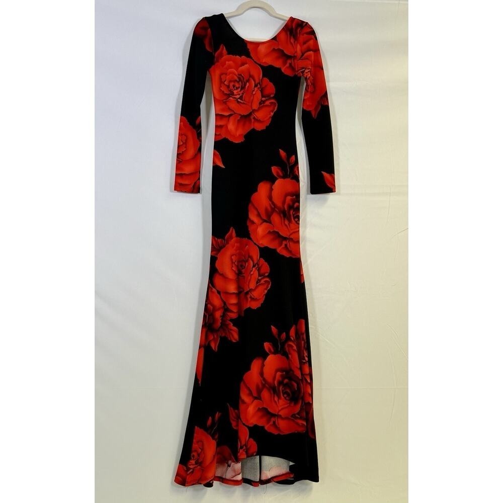 Women's Maxi Evening Dress‎ Black Red Roses Wimsigoth Romance Small Karen T